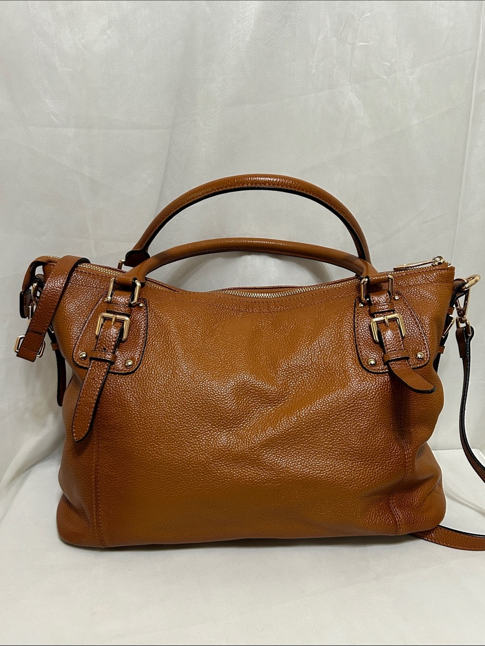 Kattee Pebble Leather Satchel In Chestnut